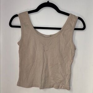 Beige Cropped Tank Top with glitter playboy bunny logo